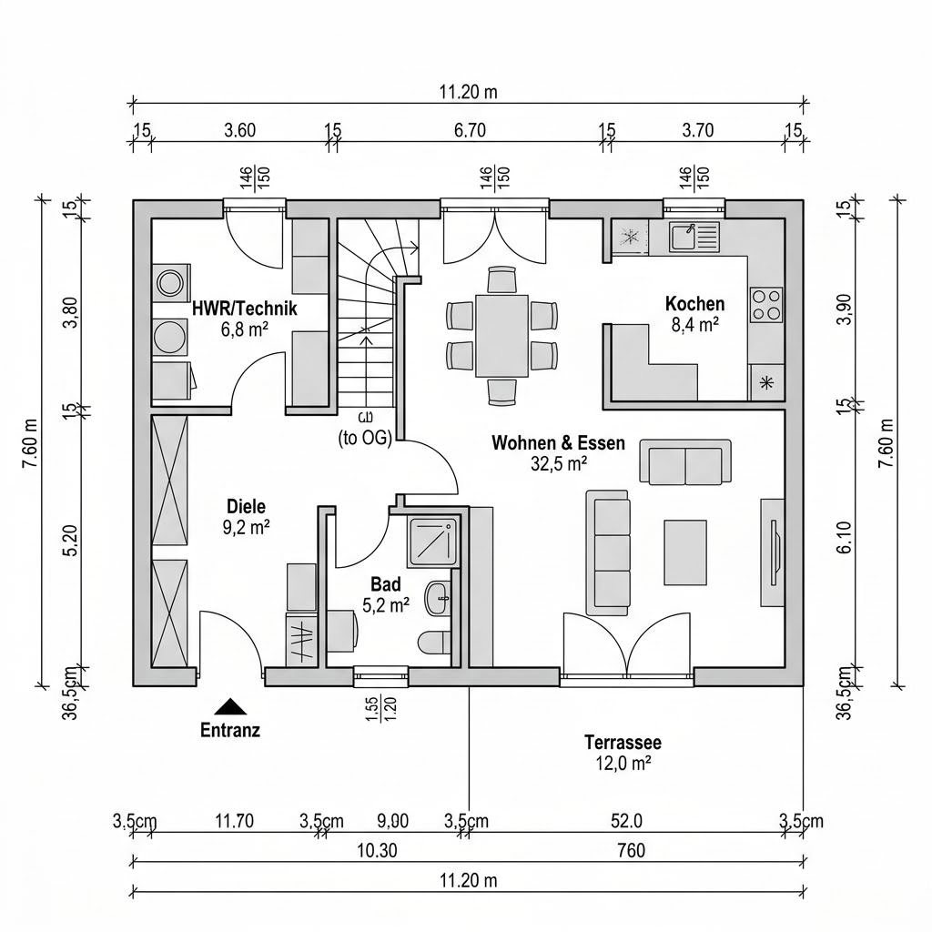 Grundriss Bausatzhaus Solo 120 – 120 m² Bausatzhaus mit 4 Zimmern