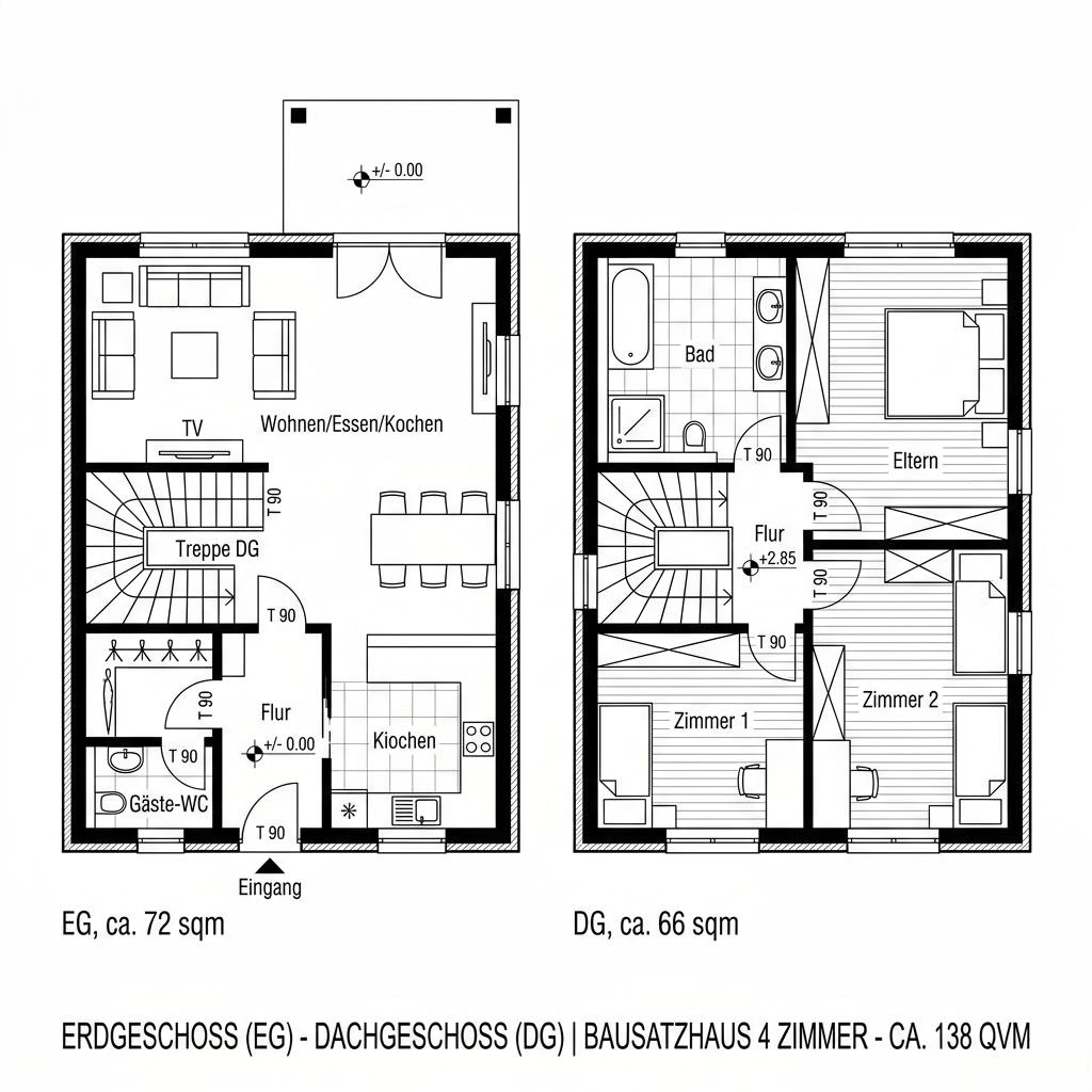 Grundriss Bausatzhaus Solo 138 – 138 m² Bausatzhaus mit 4 Zimmern