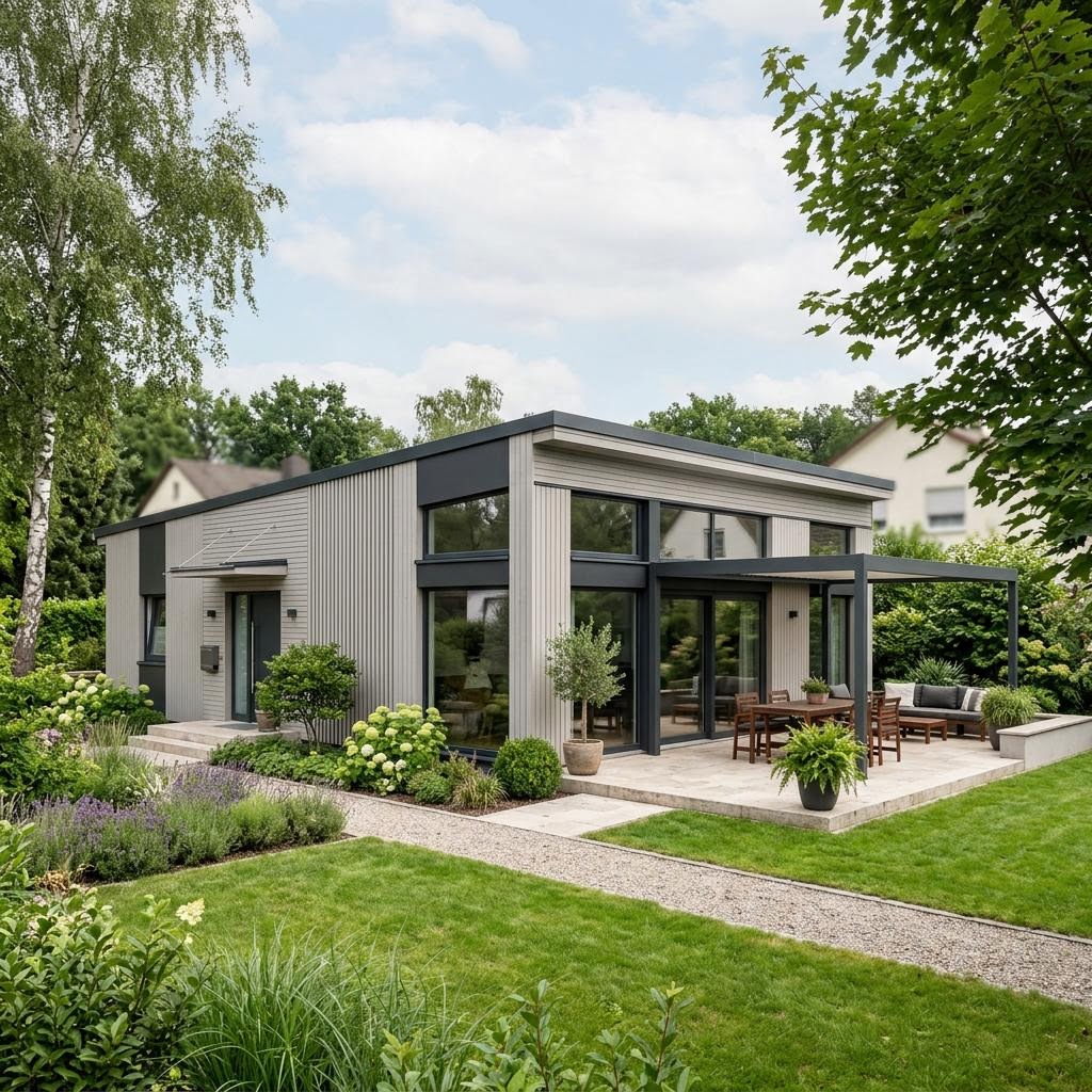 Bungalow mit Einliegerwohnung – Beispiel ebenerdiger Neubau Bungalow mit Einliegerwohnung Grundriss: ebenerdiger Winkelbungalow als Neubau mit getrennten Wohneinheiten