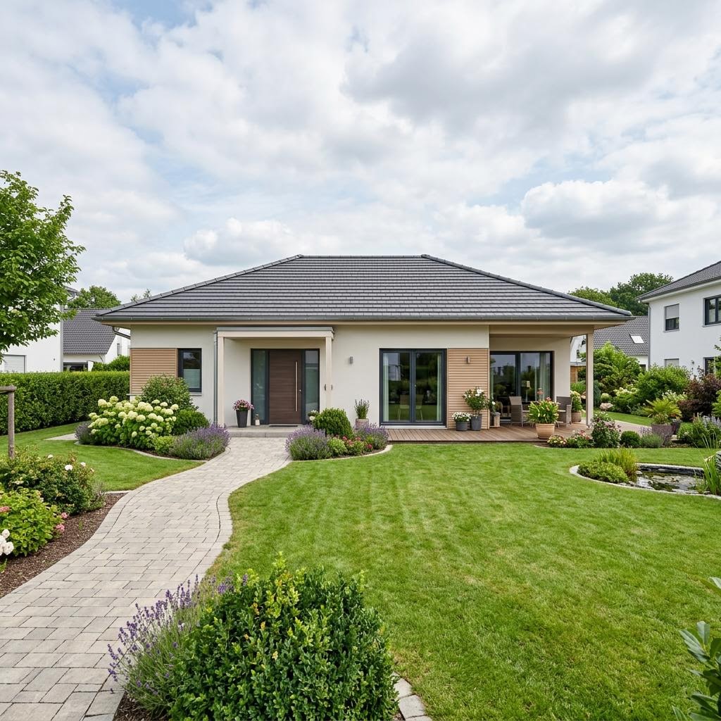 Grundriss Bungalow 100 qm – Beispiel ebenerdiger Neubau Grundriss Bungalow 100 qm: ebenerdiger Bungalow als Neubau, Beispielmotiv zur Wohnfläche