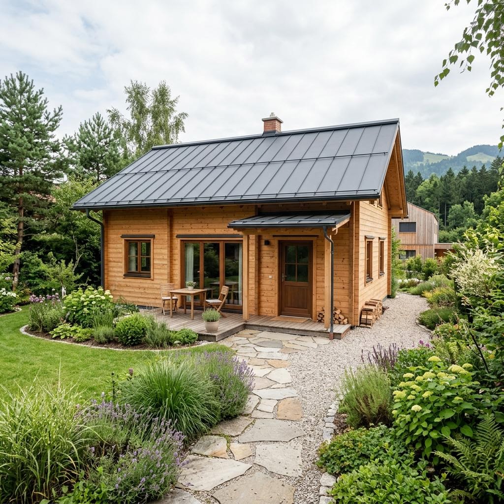 Ferienhaus Almhütte 38 von LéonWood als kleine Blockhütte im Almstil mit Loggia