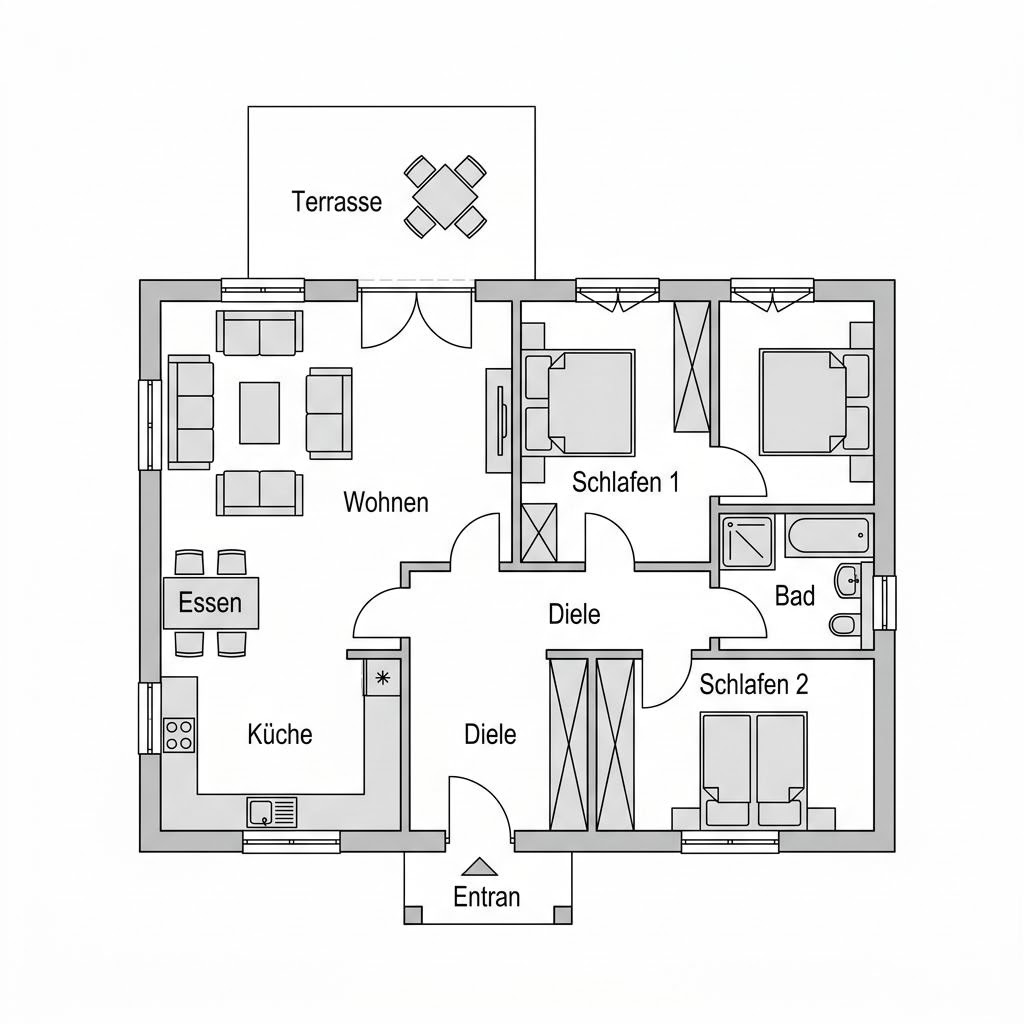 Grundriss Ziegelbausatz ZB 110 Bungalow – 110 m² Bungalow mit 4 Zimmern