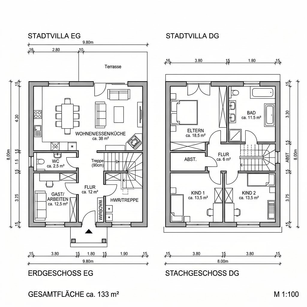 Grundriss EDITION D 133 – 133 m² Stadtvilla mit 5 Zimmern