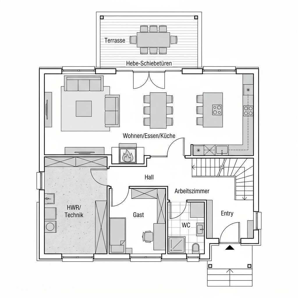Grundriss BGL 154 – 154 m² Bausatzhaus mit 5 Zimmern