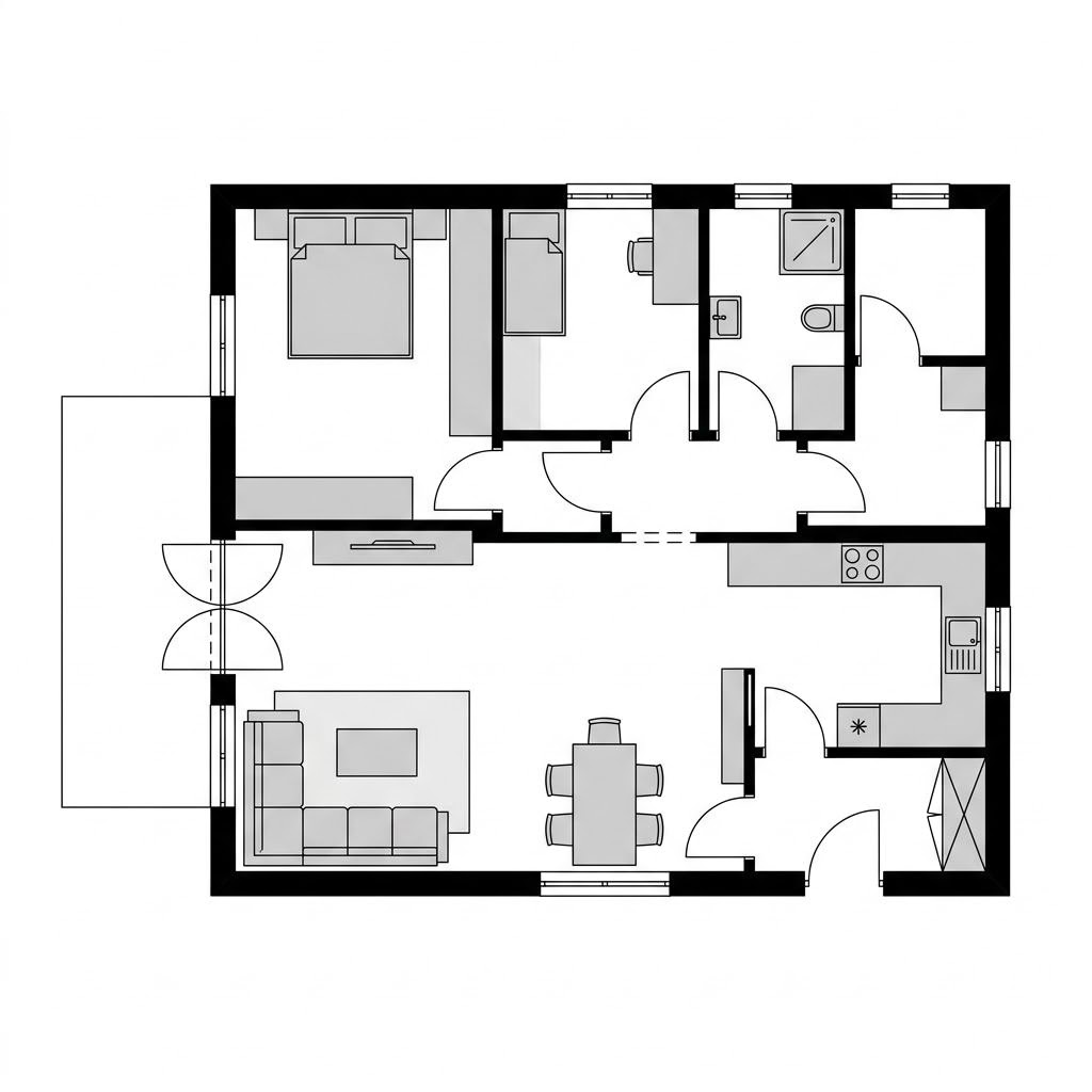 Grundriss BGL 87 – 87 m² Bausatzhaus mit 3 Zimmern