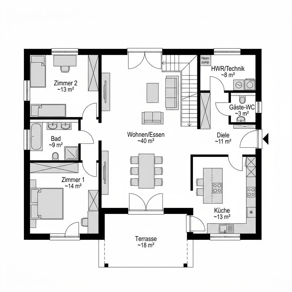 Grundriss BHS 146 – 146 m² Bausatzhaus mit 5 Zimmern