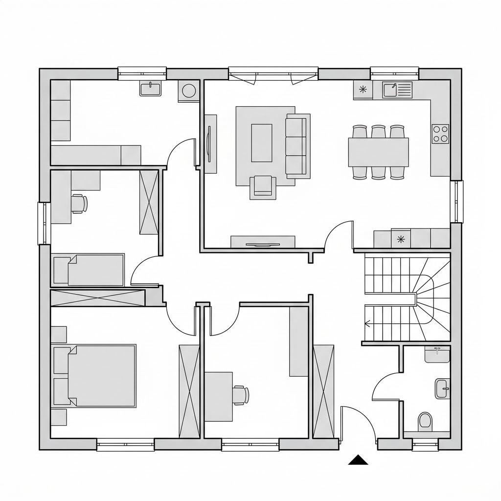 Grundriss EFH 139 – 137 m² Bausatzhaus mit 5 Zimmern
